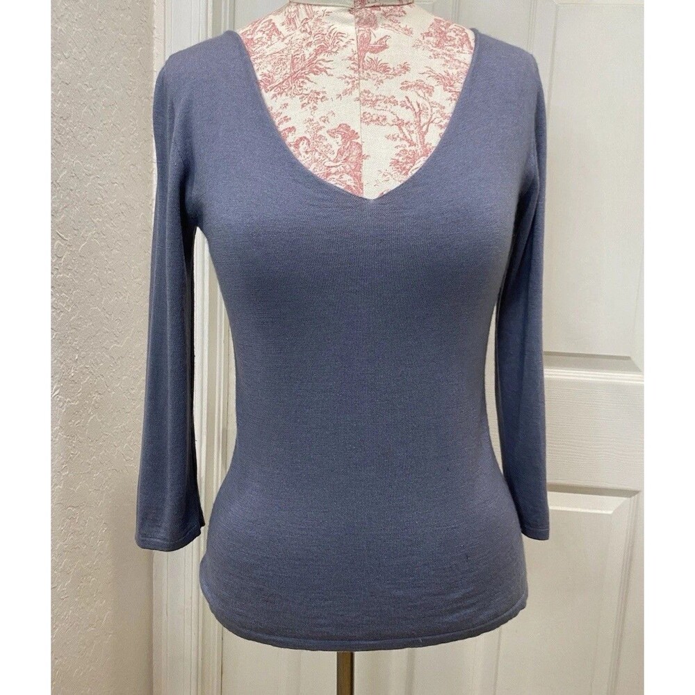 DUSAN Italy Cashmere Silk Blend Top Sz M 3/4 Sleeve Minimalist Quiet Luxury Gray